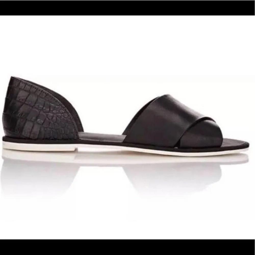 Vince Ida Open-toe Leather Flat black Croc D'Orsay Sandal‎ Size 7